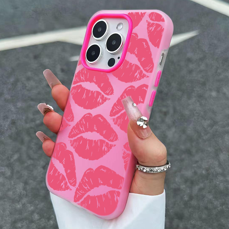Phone Cases Pink - セクシーガール ピンクリップス柄デザイン 2in1 マットスマホケース iPhone 17