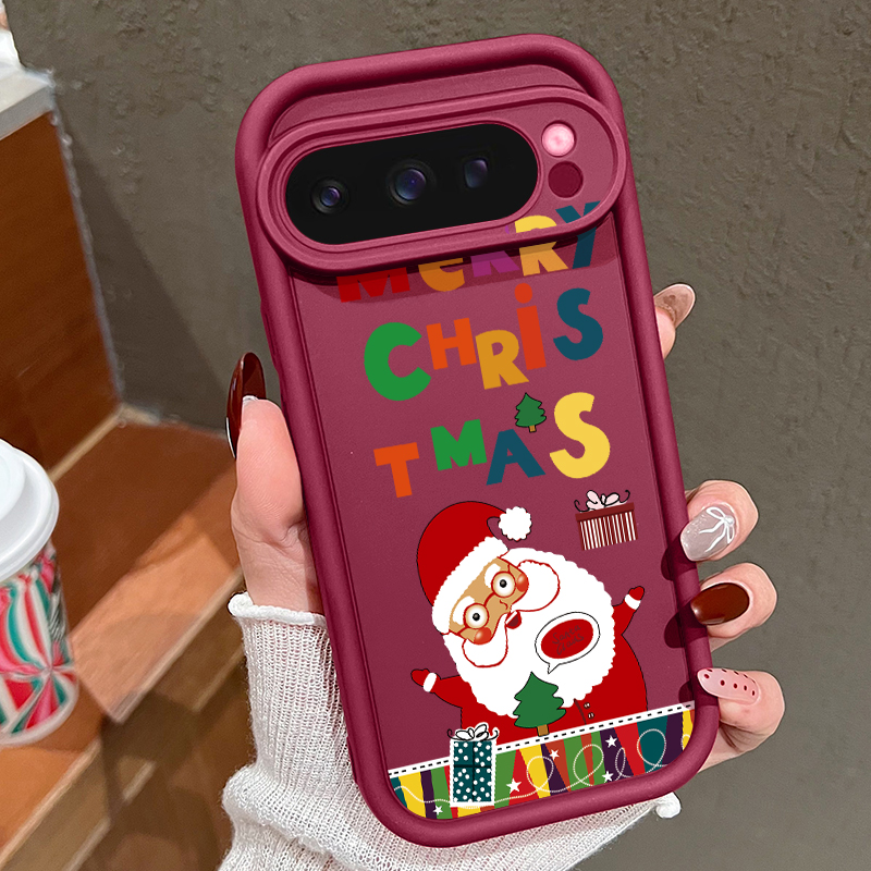 Phone Cases Pixel 9A - Google Pixel 10 Pro、8A、7A、9A、10、9 Pro XL用、クリスマス柄のサンタクロースデザインのソフトケース。Pixel