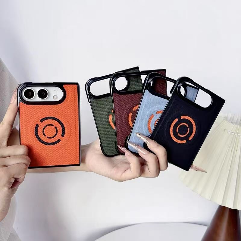 Phone Cases That Cover The Camera - iPhone Duo 18用、新しい素材のレザー製、磁石内蔵のスマートフォンケース。落下防止、滑り止め加工、カメラ全体を保護。MagSafe対応の背面カバー。