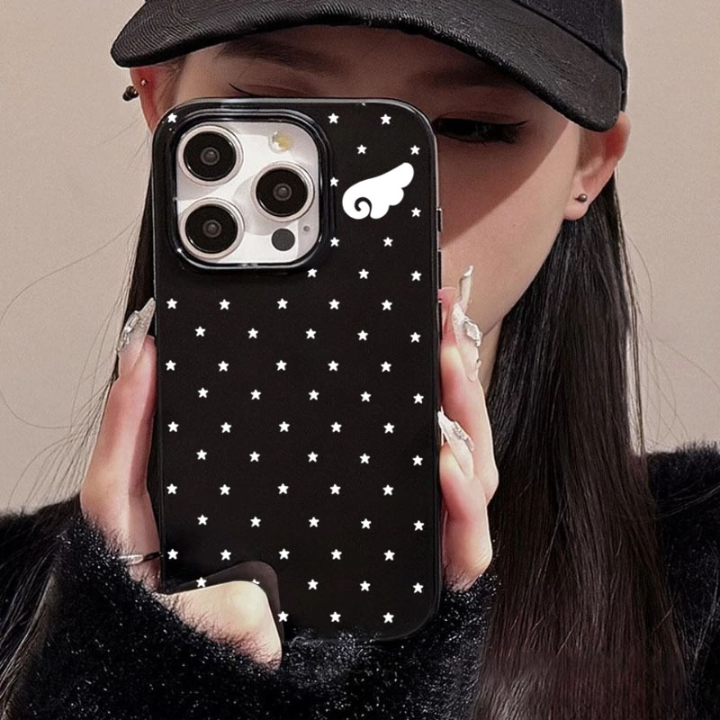 Phone Cases Xr Cute - かわいい星と天使の羽の黒いサイドフォンケース iPhone 18 Pro ケース iPhone