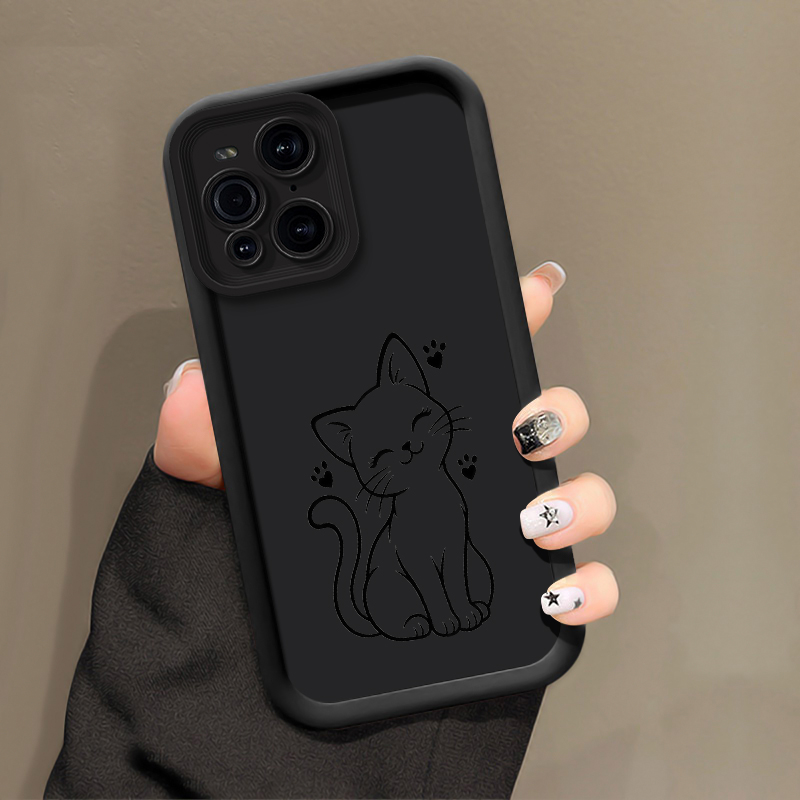 Oppo Find X8 - OPPO Find X9、X8、X5 Pro、X3、X2 Lite対応、猫のイラストが描かれたスケッチ風デザインのスマートフォンケース。耐衝撃性に優れたソフトシリコン製保護カバー。