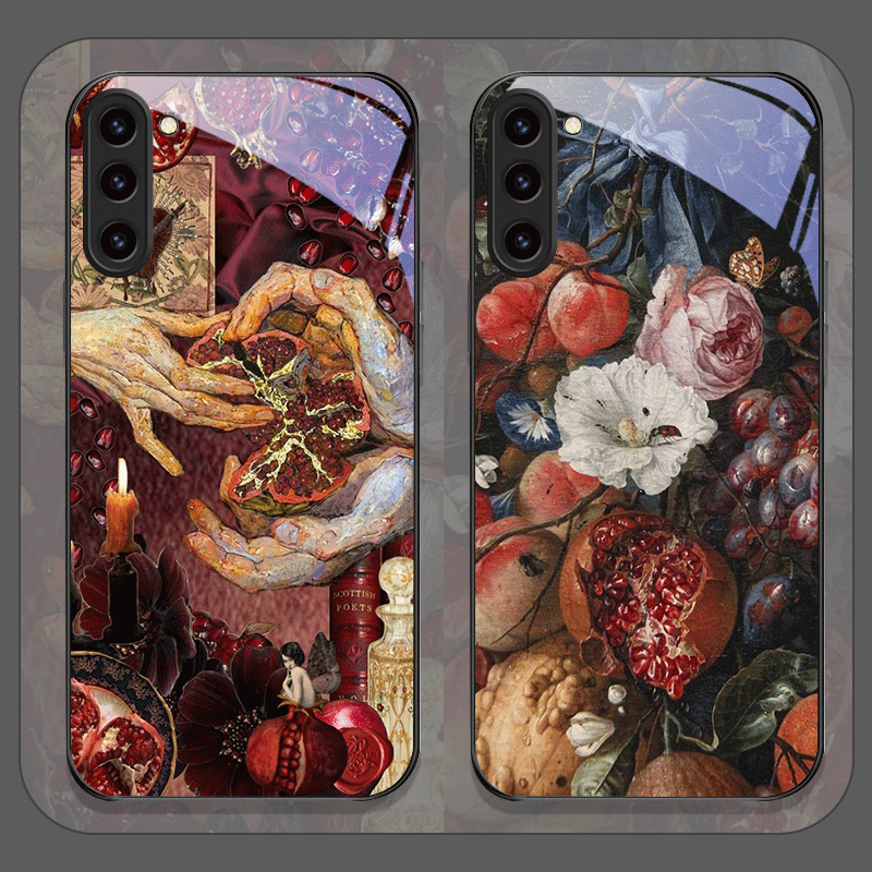 Phone Cases For Samsung S21 5G - 豪華なザクロの花柄強化ガラス製スマホケース Samsung Galaxy S25 Ultra S24