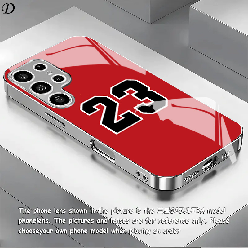 Phone Cases Jersey - 赤番号 23種類のジャージ柄電気メッキシルバー製スマホケース、Samsung Galaxy S26 S25 S24