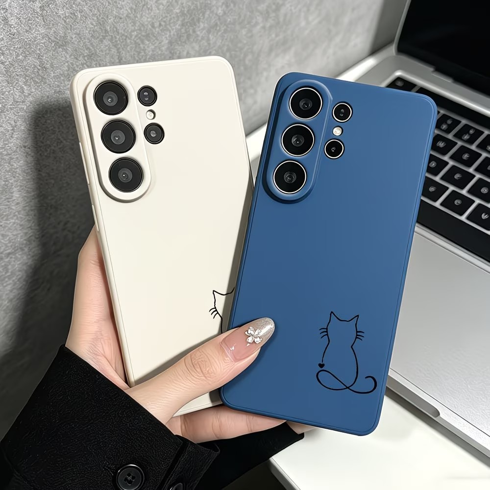 Phone Cases Art - ミニマリストラインアート猫スケッチ柄スマホケース Samsung Galaxy A73 A72 A71