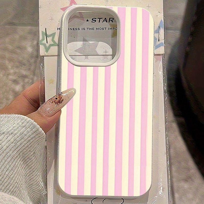 Phone Cases Pink - シンプルなピンクの縦縞ライチ柄iPhoneケース iPhone 18 17 16 15
