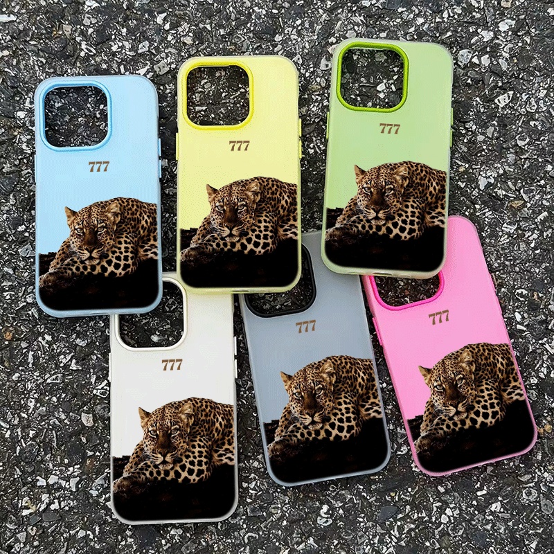 Phone Cases Leopard Print - クールなレオパード柄の「777」デザインのiPhone用バンパー型ケース。対応機種：iPhone 18、17、16、14、13、15、12、11 Pro Max、Air、16、15、14、7、8 Plus、XR、X、XS。