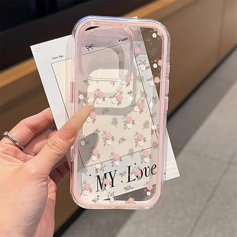Phone Cases Pink - グリーンリーフピンクフラワー2in1クリアソフトTPUスマホケース iPhone 17 Pro Max、15、16、14、13、12、11 Pro、17