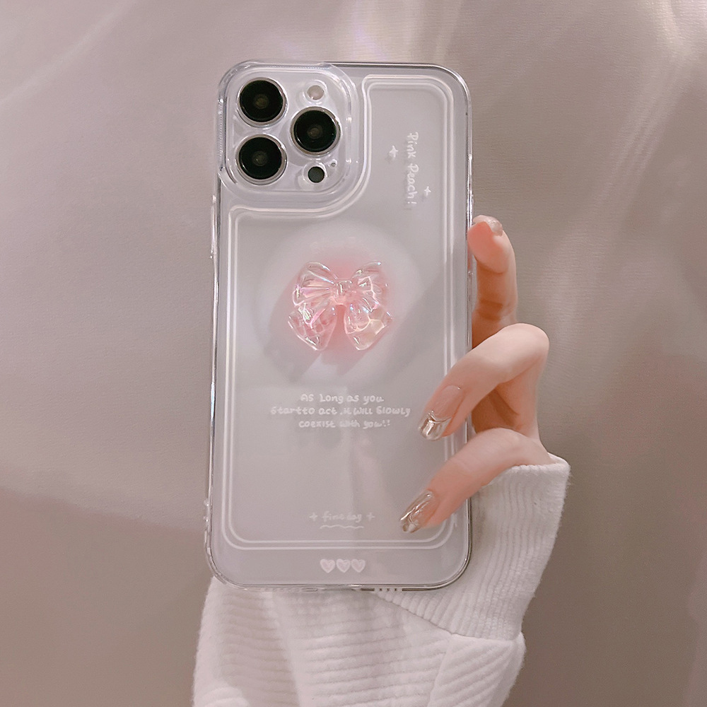 Phone Cases Xr Cute - 可愛い3Dクリスタルリボン付きクリアスマホケース iPhone 16e 15 14 13