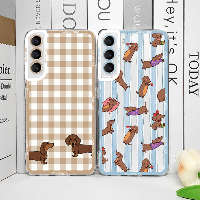 Phone Cases Silicone - キュートなソーセージドッグ柄スマホケース Samsung Galaxy S26 S25 FE