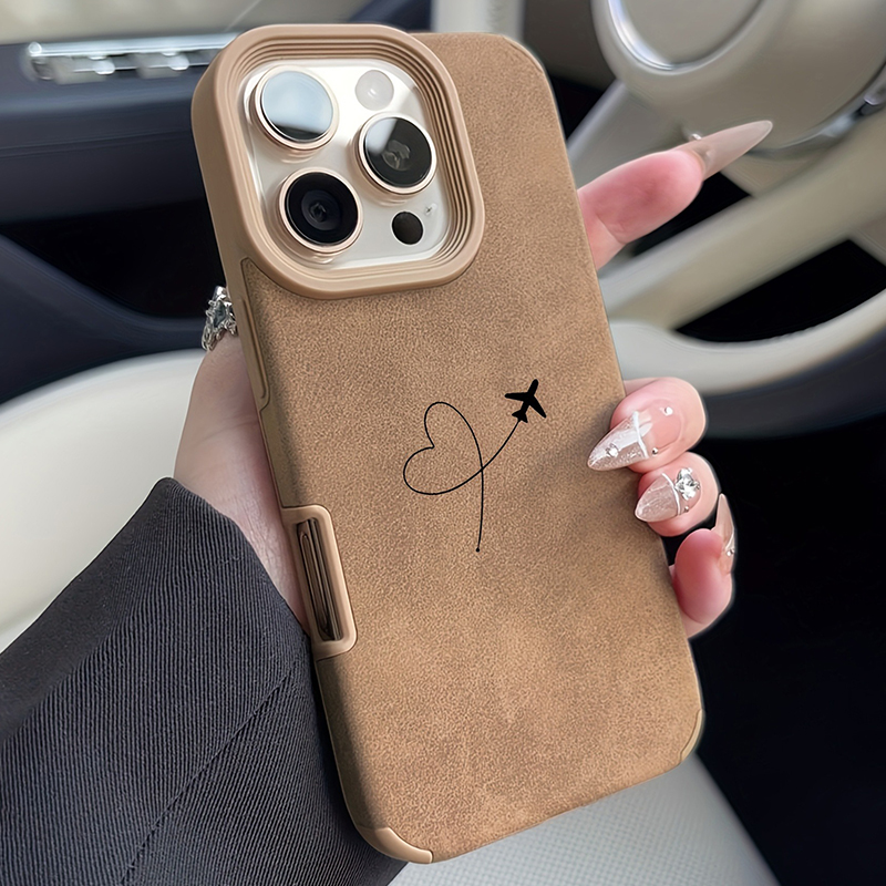 Phone Cases Art - 飛行機ルート ハートデザイン フェイクレザー製 iPhoneケース (iPhone 18
