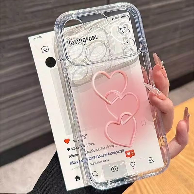 Phone Cases Pink - 手描きのピンクハート柄ソフトフォンケース iPhone 17 16 15 Pro