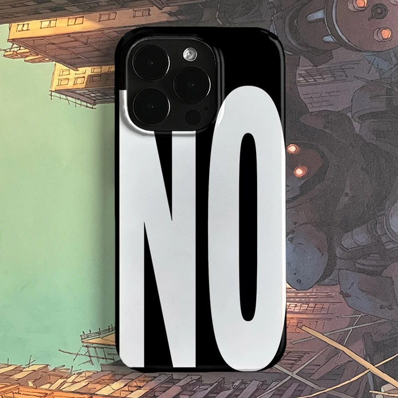 Phone Cases Art - NOとYESのパーソナライズされたアート、黒と白の文字のiPhoneケース、iPhone 17 AIR、16、15、14、13、12、11 Pro Max、7、8 Plus、MINI、Y2Kカバー用