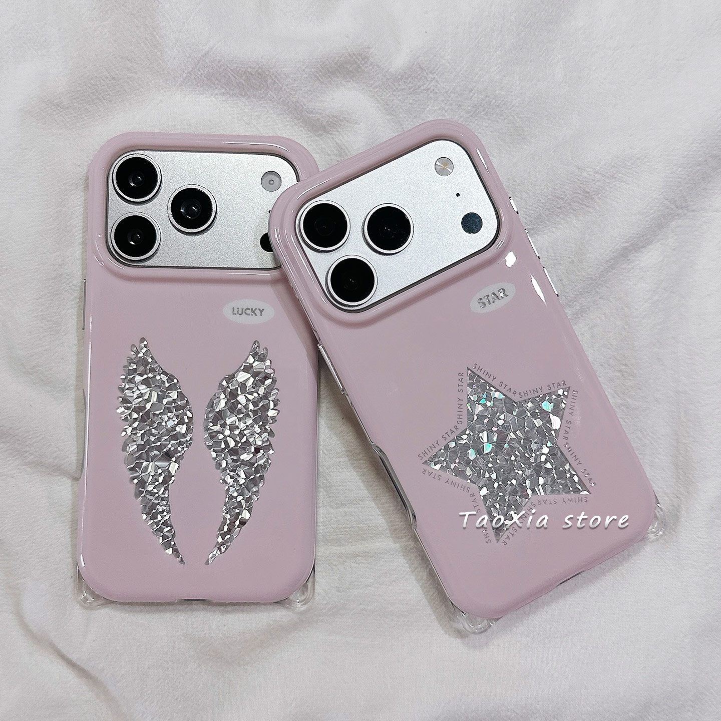 韓国風ピンクエンジェルウィングスタースパークリングダイヤモン - Phone Cases Pink のレビューと価格