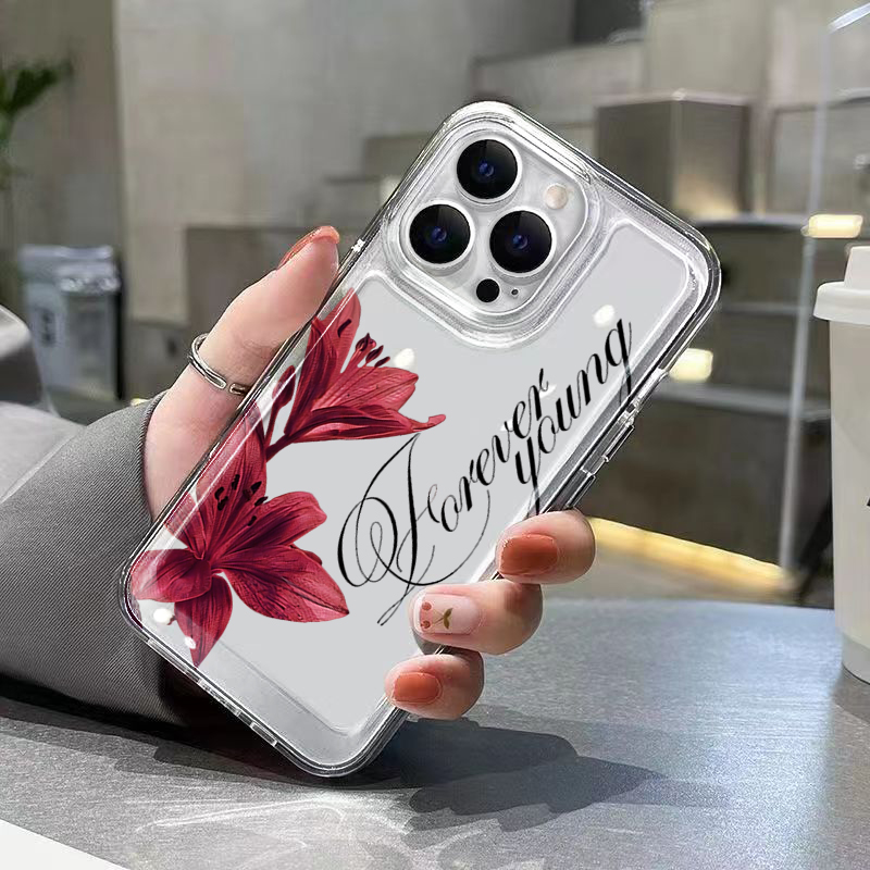 バーガンディカラーのユリ柄と英字デザインのiPhone用ケー - Phone Cases Art のレビューと価格