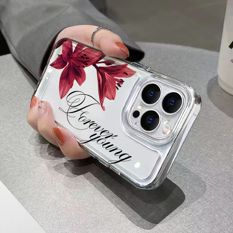 バーガンディカラーのユリ柄と英字デザインのiPhone用ケー - Phone Cases Art のレビューと価格