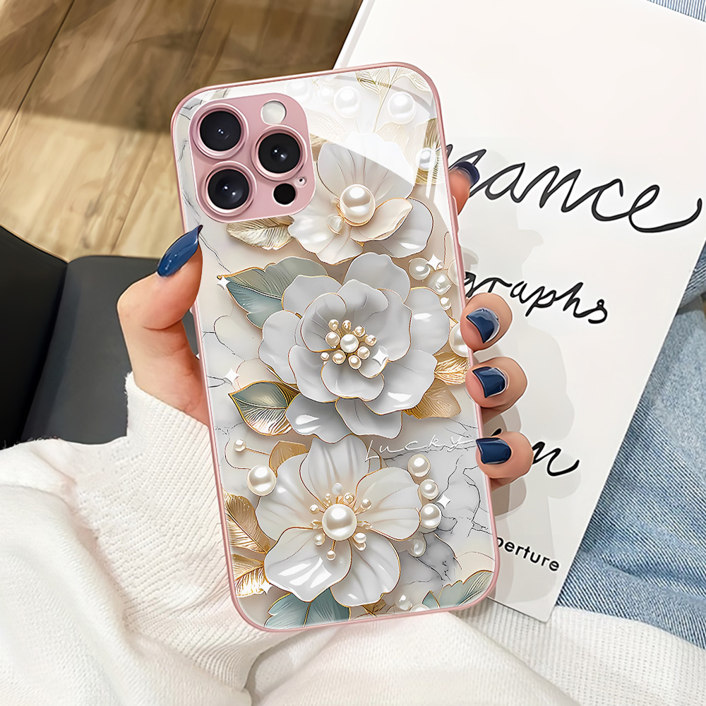 ピンクの花柄強化ガラス製スマホケース Samsung S26 - Phone Cases Pink のレビューと価格