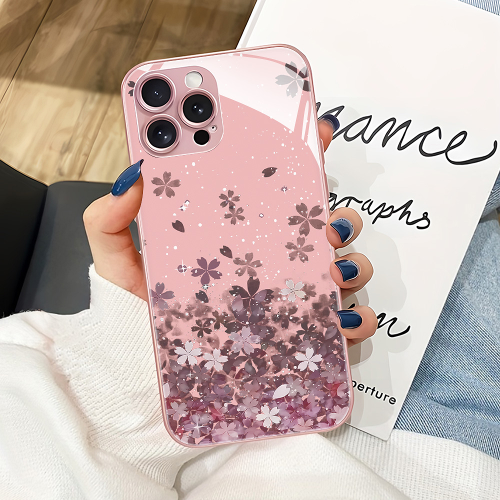 ピンクの花柄強化ガラス製スマホケース Samsung S26 - Phone Cases Pink のレビューと価格