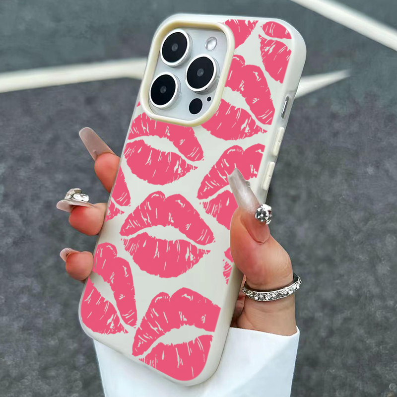 セクシーガール ピンクリップス柄デザイン 2in1 マットス - Phone Cases Pink のレビューと価格