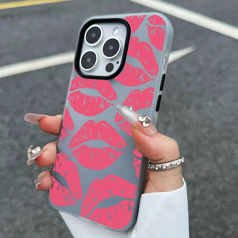 セクシーガール ピンクリップス柄デザイン 2in1 マットス - Phone Cases Pink のレビューと価格