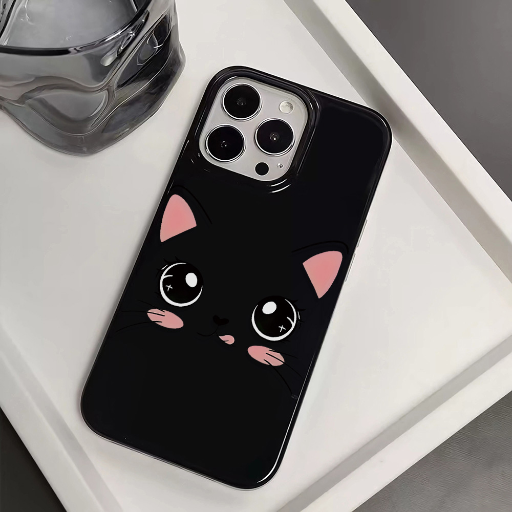 かわいい黒猫の顔が描かれたTPUソフトケース、大きなカメラ付 - Phone Cases That Cover The Camera のレビューと価格