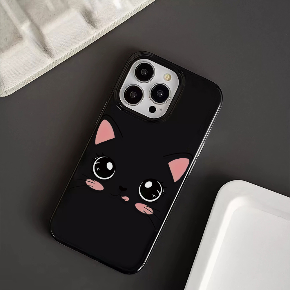 かわいい黒猫の顔が描かれたTPUソフトケース、大きなカメラ付 - Phone Cases That Cover The Camera のレビューと価格