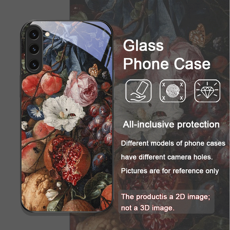 豪華なザクロの花柄強化ガラス製スマホケース Samsung  - Phone Cases For Samsung S21 5G のレビューと価格