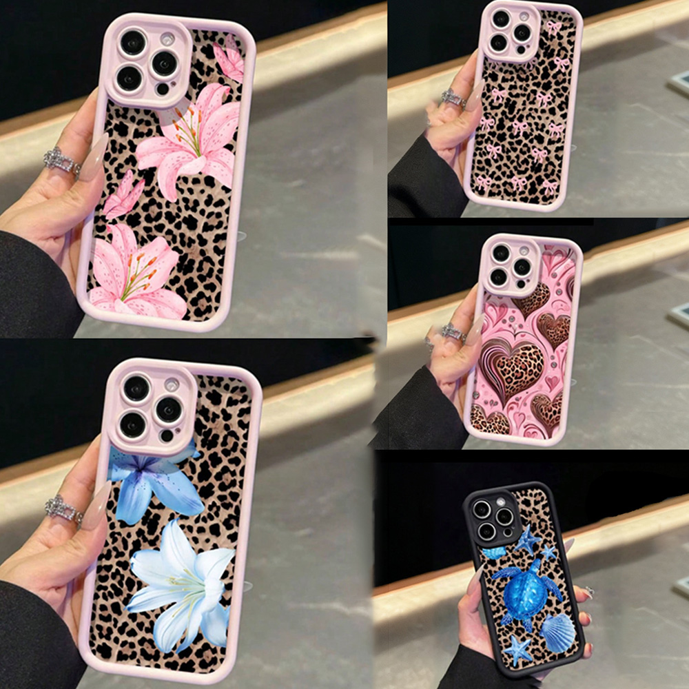 ピンクのリボン、ユリの花、ヒョウ柄のスマホケース iPhon - Phone Cases Leopard Print のレビューと価格