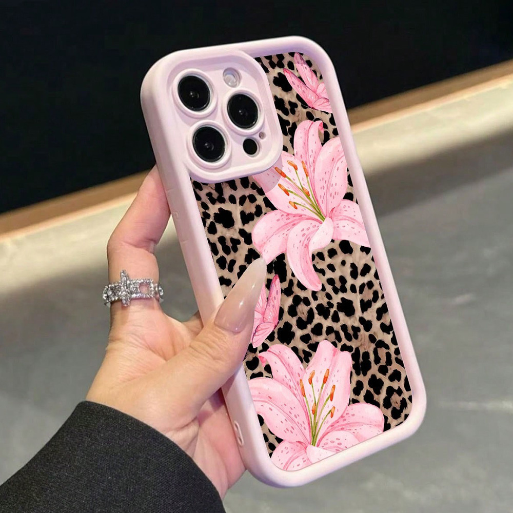 ピンクのリボン、ユリの花、ヒョウ柄のスマホケース iPhon - Phone Cases Leopard Print のレビューと価格