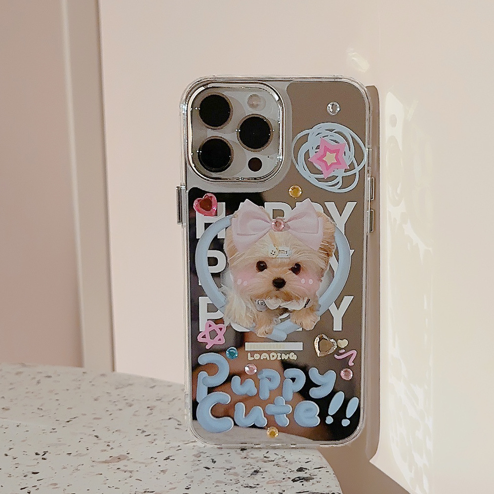 かわいい漫画の子犬DIYダイヤモンドメッキミラー付きスマホケ - Phone Cases Diy のレビューと価格
