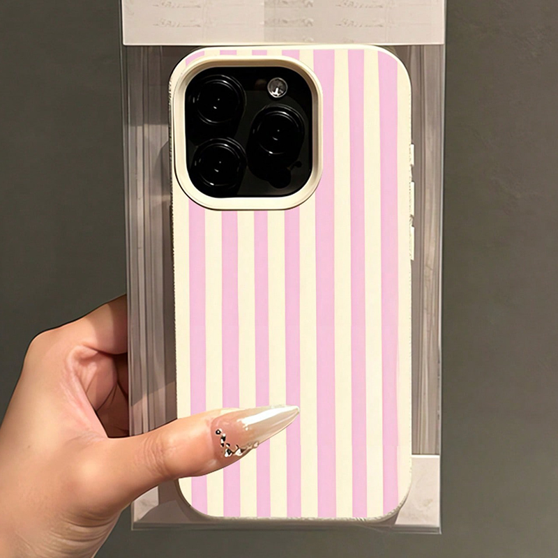 シンプルなピンクの縦縞ライチ柄iPhoneケース iPhon - Phone Cases Pink のレビューと価格