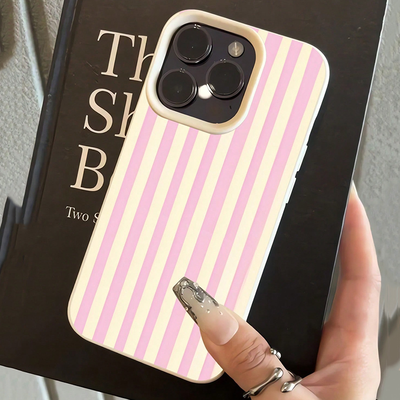 シンプルなピンクの縦縞ライチ柄iPhoneケース iPhon - Phone Cases Pink のレビューと価格