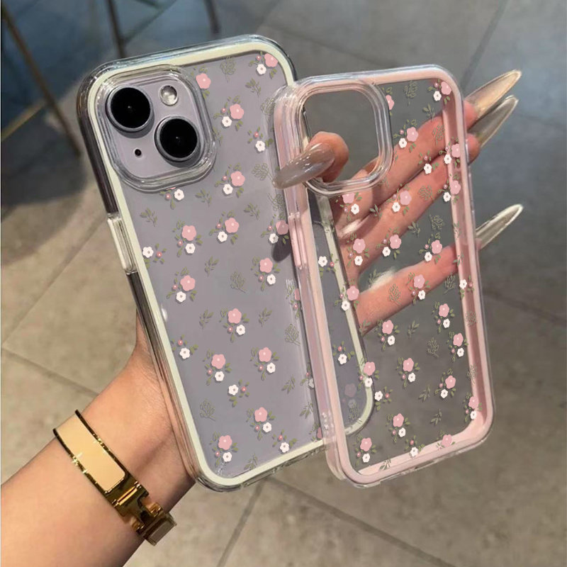 グリーンリーフピンクフラワー2in1クリアソフトTPUスマホ - Phone Cases Pink のレビューと価格