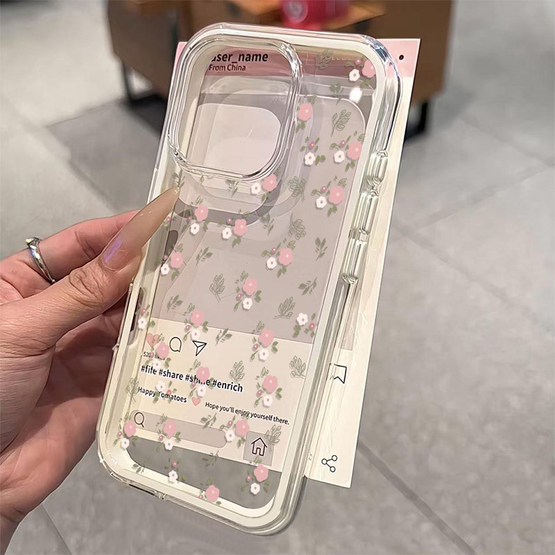グリーンリーフピンクフラワー2in1クリアソフトTPUスマホ - Phone Cases Pink のレビューと価格