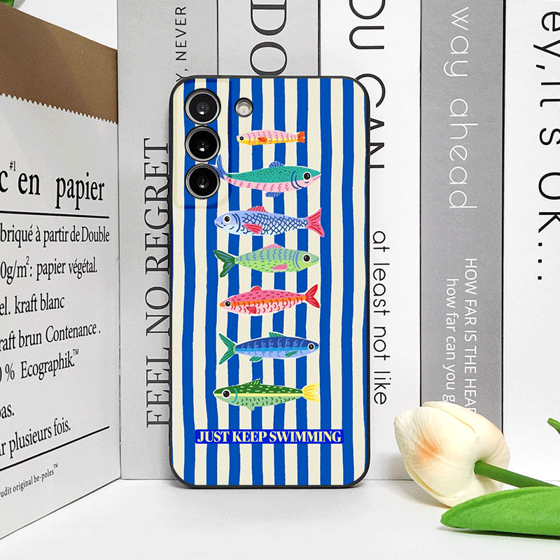 可愛いストライプ柄のイワシカラーの面白い魚柄スマホケース O - Phone Cases Silicone のレビューと価格