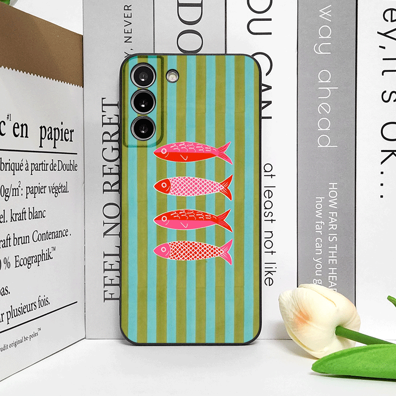 可愛いストライプ柄のイワシカラーの面白い魚柄スマホケース O - Phone Cases Silicone のレビューと価格