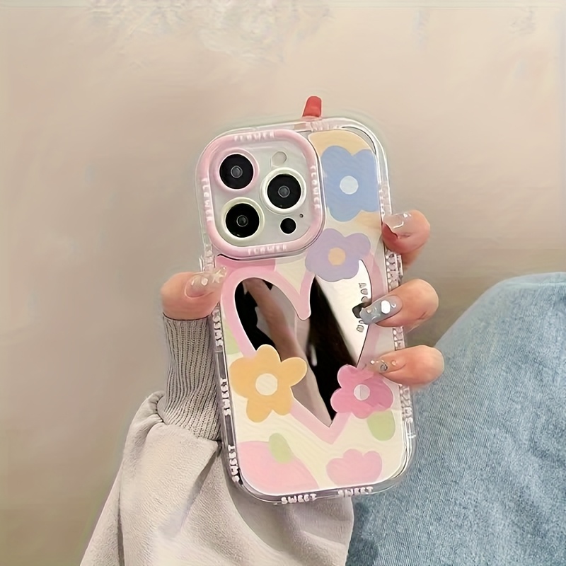 韓国風カラーのかわいい花柄ミラー付きスマホケース iPhon - Phone Cases Xr Cute のレビューと価格