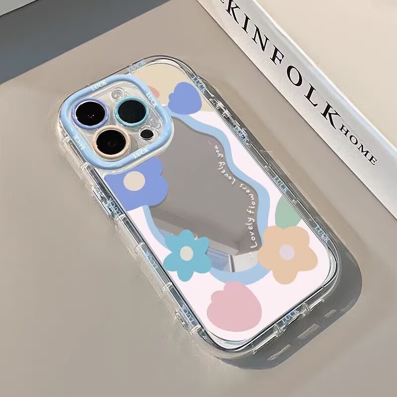 韓国風カラーのかわいい花柄ミラー付きスマホケース iPhon - Phone Cases Xr Cute のレビューと価格