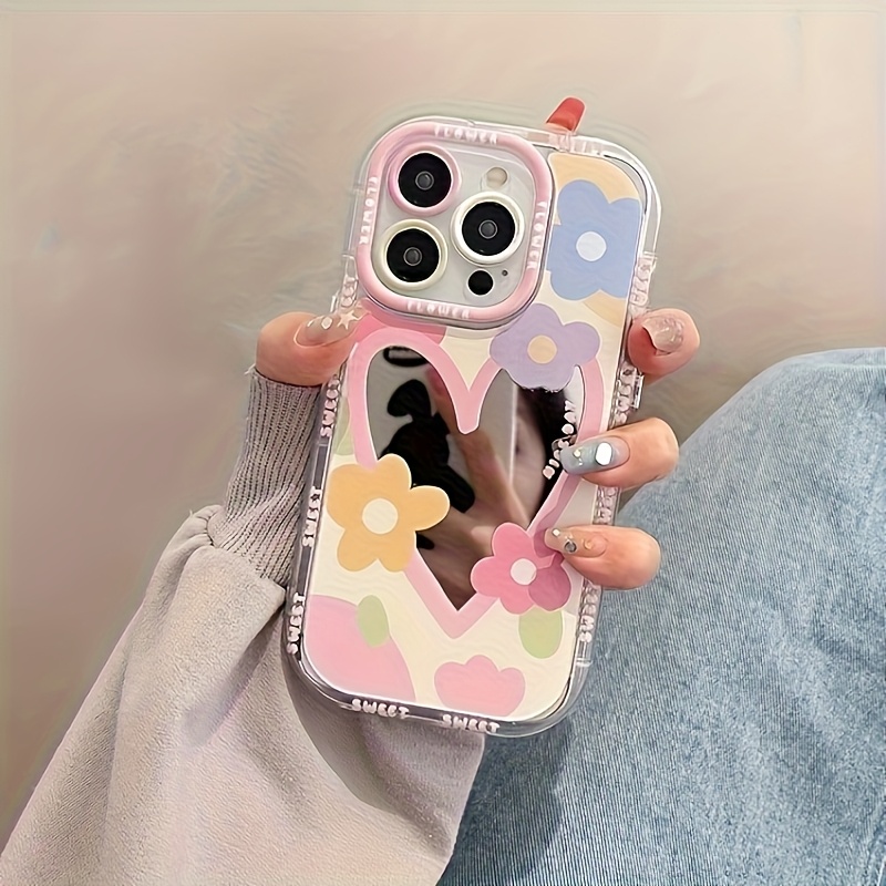 韓国風カラーのかわいい花柄ミラー付きスマホケース iPhon - Phone Cases Xr Cute のレビューと価格
