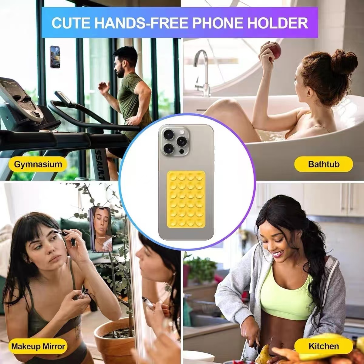 多機能シリコン吸盤式スマホホルダーパッド、吊り下げ式四角滑り - Phone Cases Silicone のレビューと価格