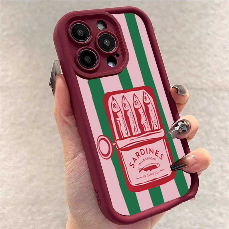 面白いイワシ缶レトロストライプ柄スマホケース iPhone  - Phone Cases Quirky のレビューと価格