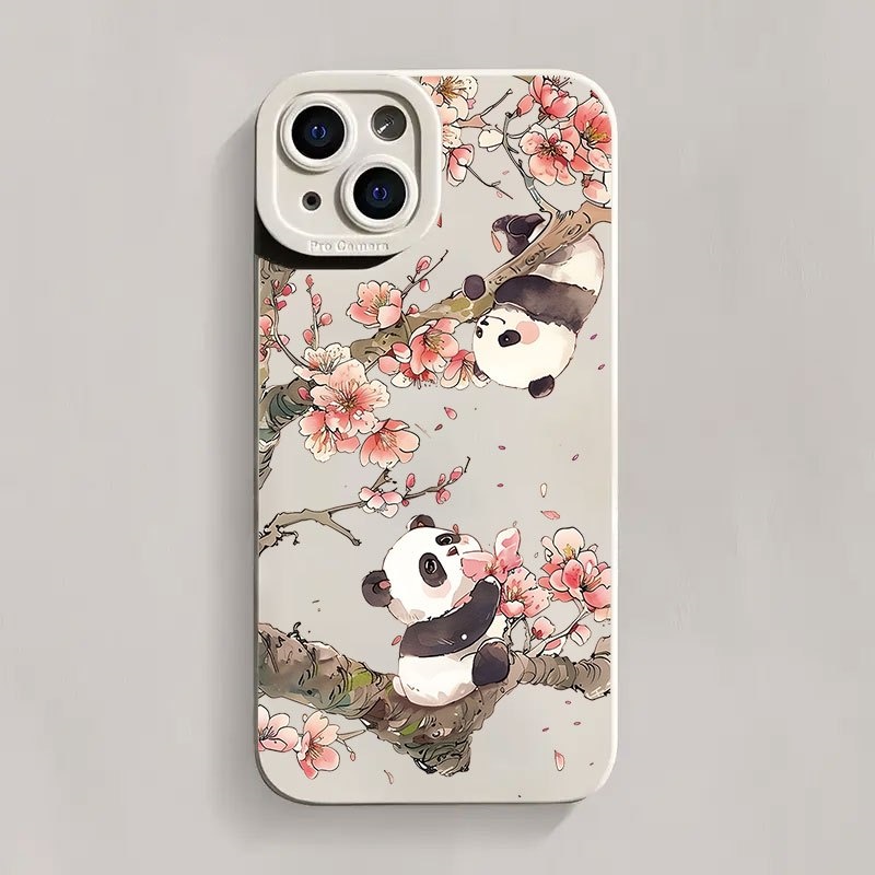 かわいいパンダ柄の桜模様のカメラ保護カバー付きiPhoneケ - Phone Cases That Cover The Camera のレビューと価格