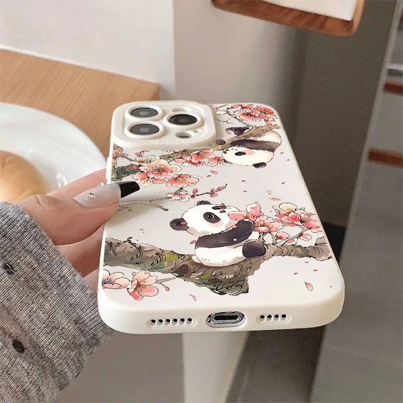 かわいいパンダ柄の桜模様のカメラ保護カバー付きiPhoneケ - Phone Cases That Cover The Camera のレビューと価格