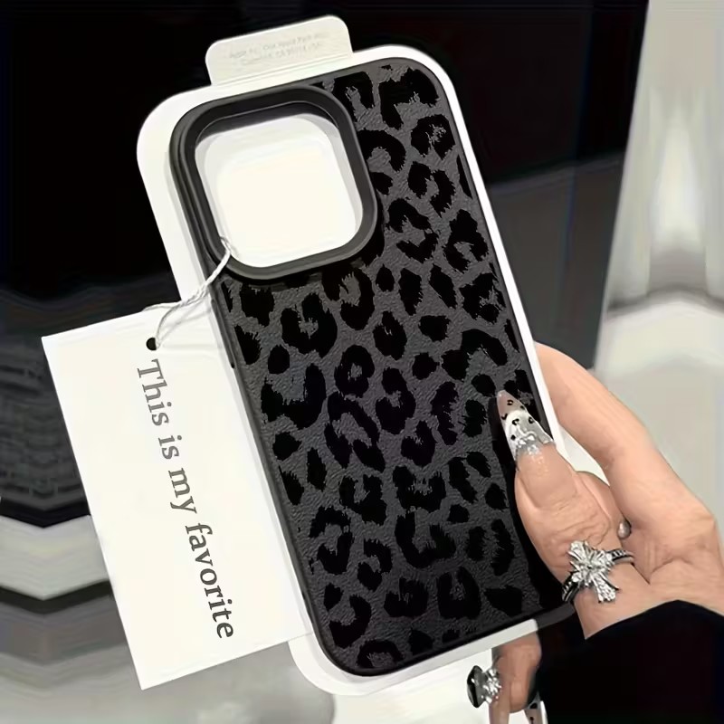 耐衝撃ブラックレオパードライチテクスチャソフトフォンケース  - Phone Cases Leopard Print のレビューと価格