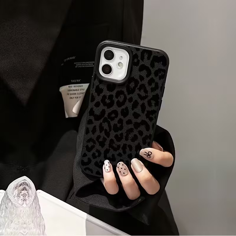 耐衝撃ブラックレオパードライチテクスチャソフトフォンケース  - Phone Cases Leopard Print のレビューと価格
