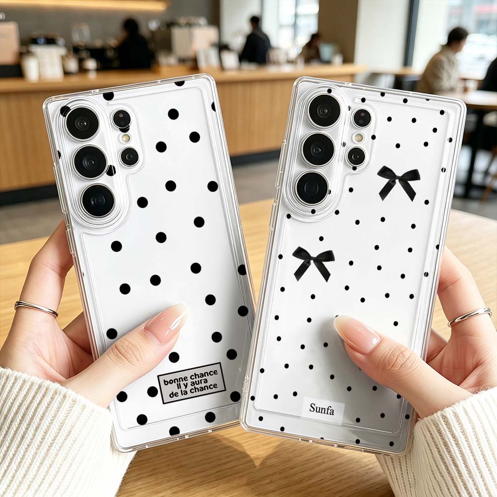 黒の水玉模様リボン付きスマホケース、Samsung Gala - Phone Cases For Samsung S21 5G のレビューと価格