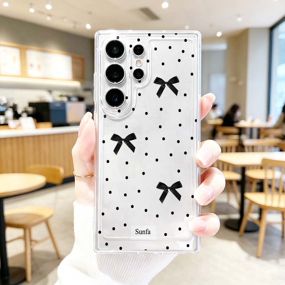 黒の水玉模様リボン付きスマホケース、Samsung Gala - Phone Cases For Samsung S21 5G のレビューと価格