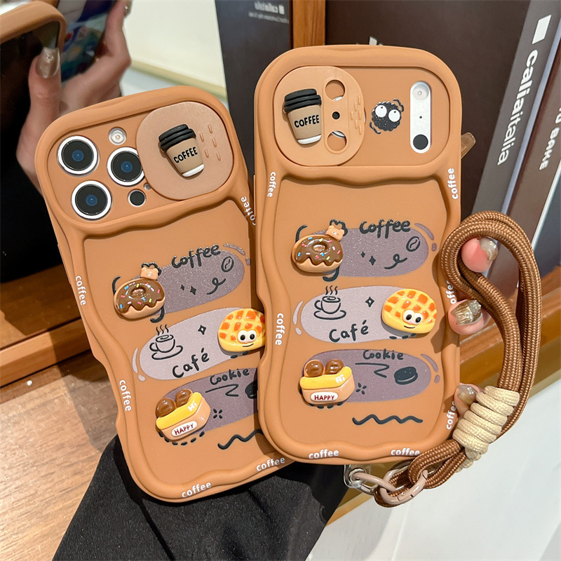 3D漫画パン型リストストラップ付きウェーブ型スマホケース i - Phone Cases That Cover The Camera のレビューと価格