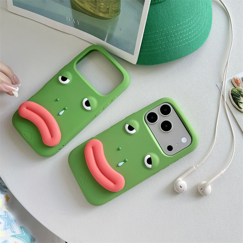 韓国の3D面白いカエルの漫画ソーセージ口型スタンド付きiPh - Phone Cases Quirky のレビューと価格