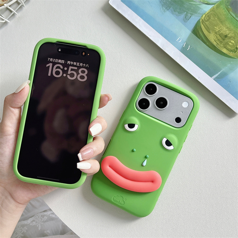 韓国の3D面白いカエルの漫画ソーセージ口型スタンド付きiPh - Phone Cases Quirky のレビューと価格