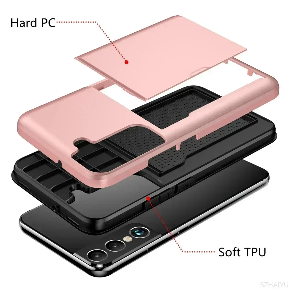 新耐衝撃ソリッドカラースライド式カードホルダー付きスマホケー - Phone Cases That Hold Cards のレビューと価格